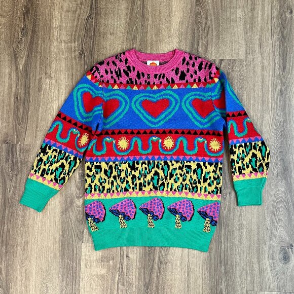 Farm Rio Graphic Elements Ainika Sweater Colorful Print Wool Blend XS - Picture 3 of 10